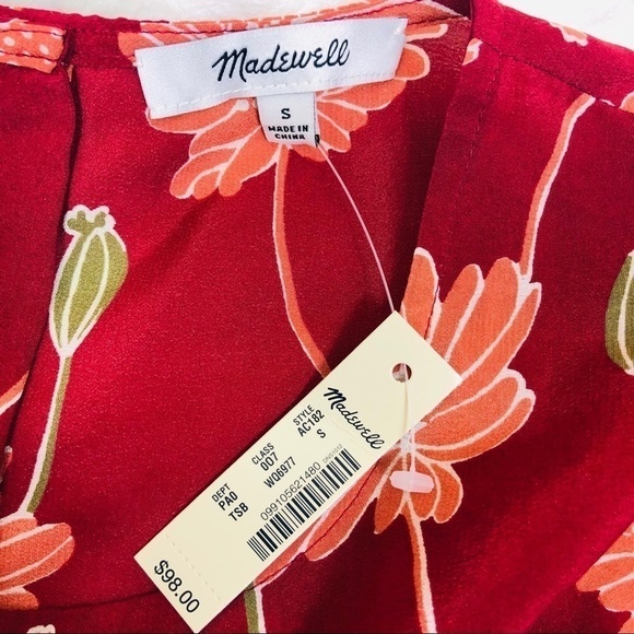 MADEWELL Top Sz S Silk Floral Button-Back in Tall Sunflower NWT - Picture 7 of 8